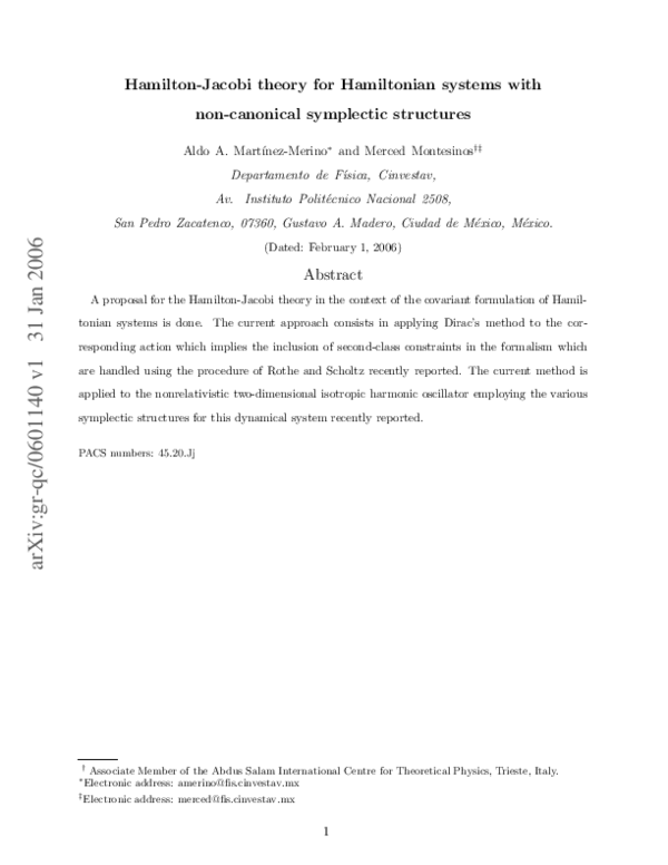 (PDF) Hamilton–Jacobi theory for Hamiltonian systems with non-canonical ...