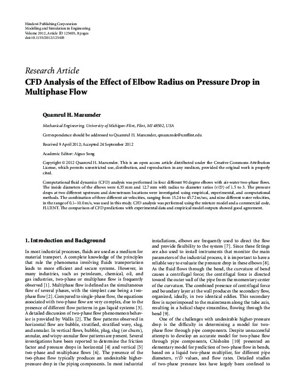(PDF) CFD Analysis of the Effect of Elbow Radius on Pressure Drop in ...