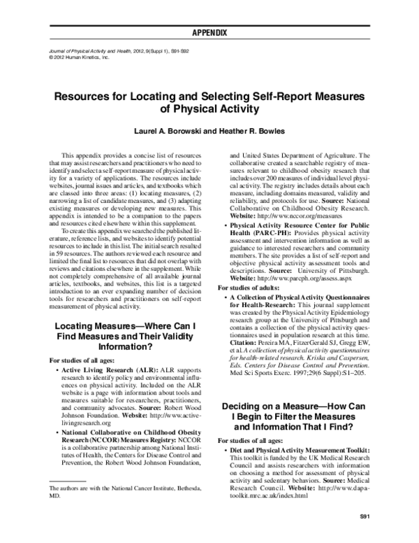 (PDF) Resources for Locating and Selecting Self-Report Measures of ...