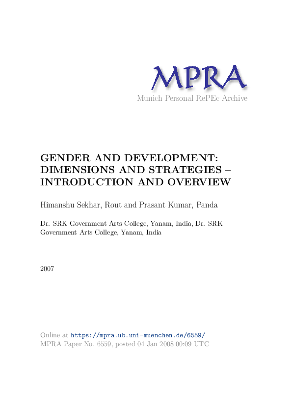 (PDF) Gender and Development: Dimensions and Strategies introduction ...