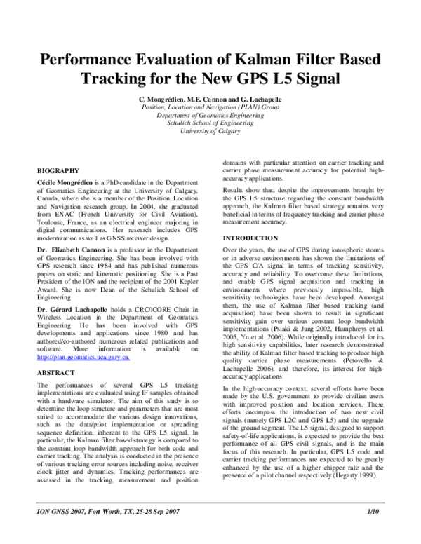 (PDF) Performance evaluation of Kalman filter based tracking for the ...