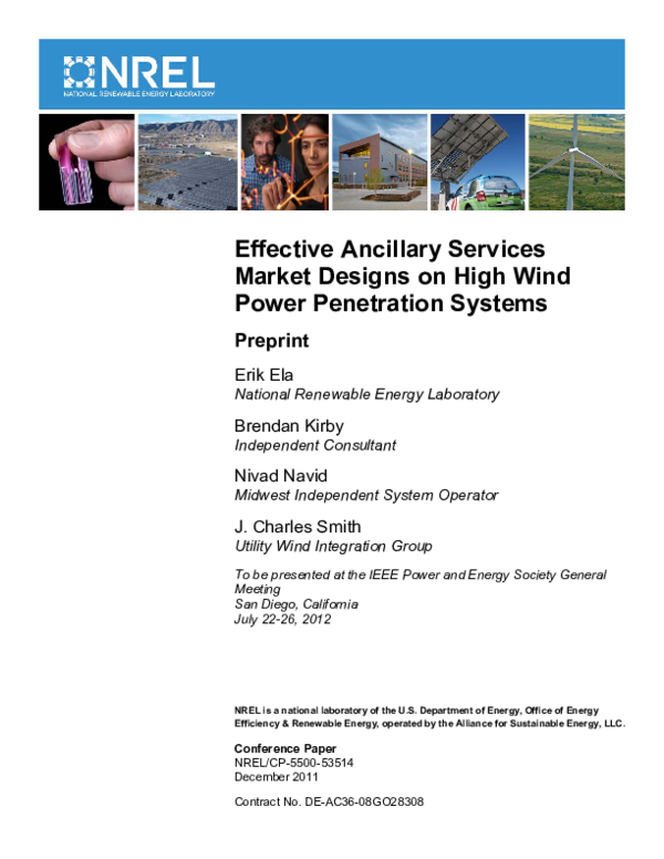 (PDF) Effective Ancillary Services Market Designs on High Wind Power ...
