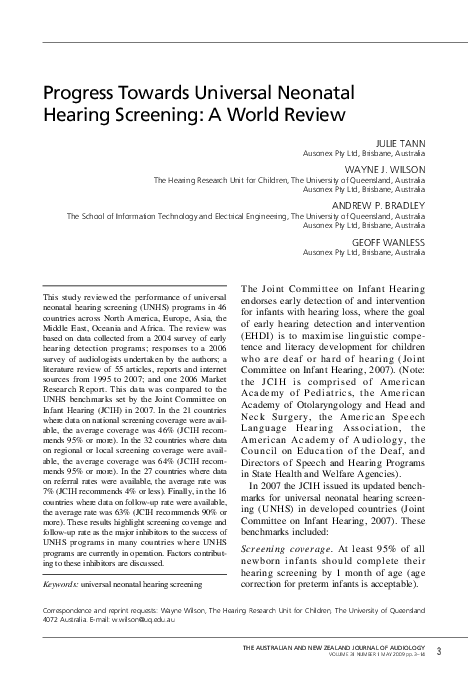 (PDF) Progress Towards Universal Neonatal Hearing Screening: A World Review
