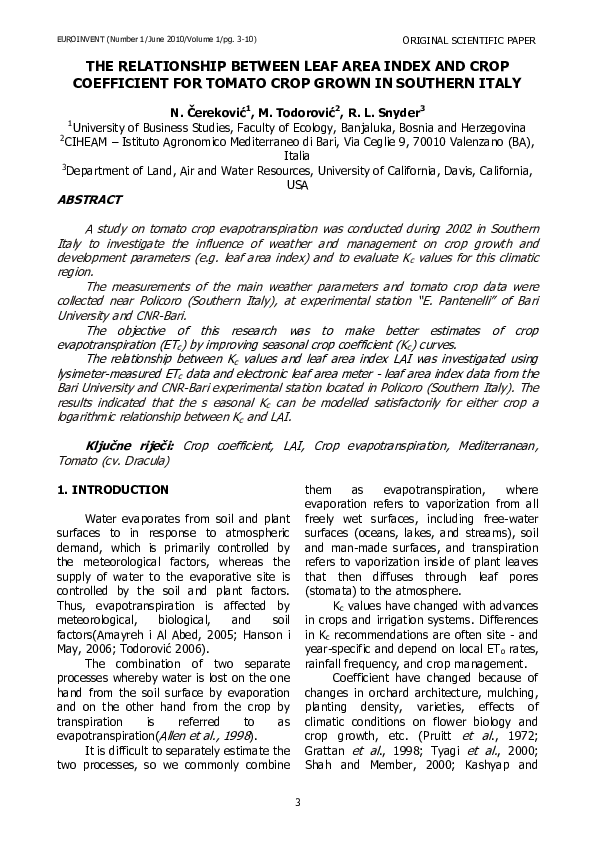 (PDF) The Relationship Between Leaf Area Index and Crop Coefficient for ...