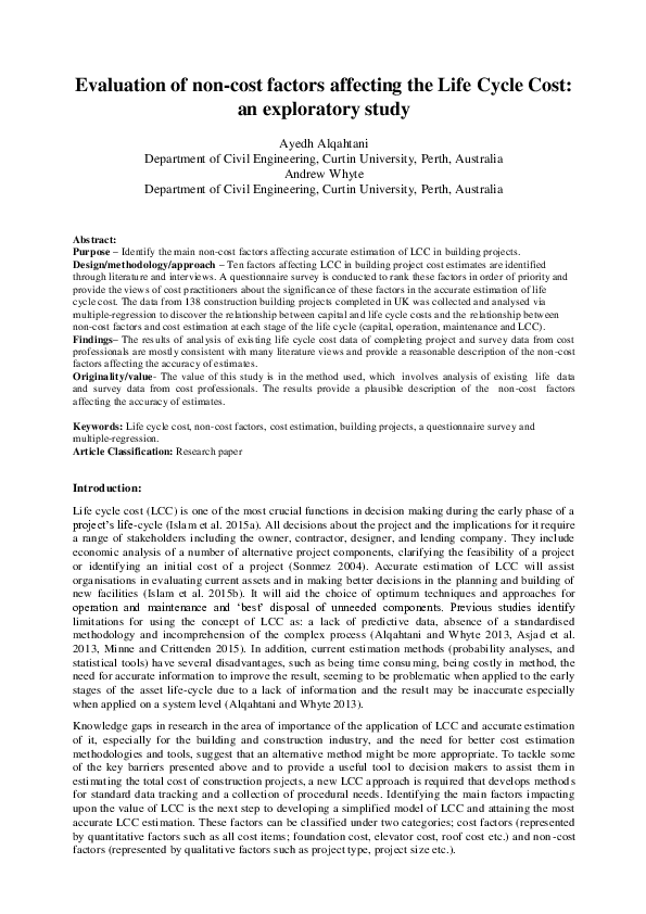 (PDF) Evaluation of non-cost factors affecting the life cycle cost: an ...