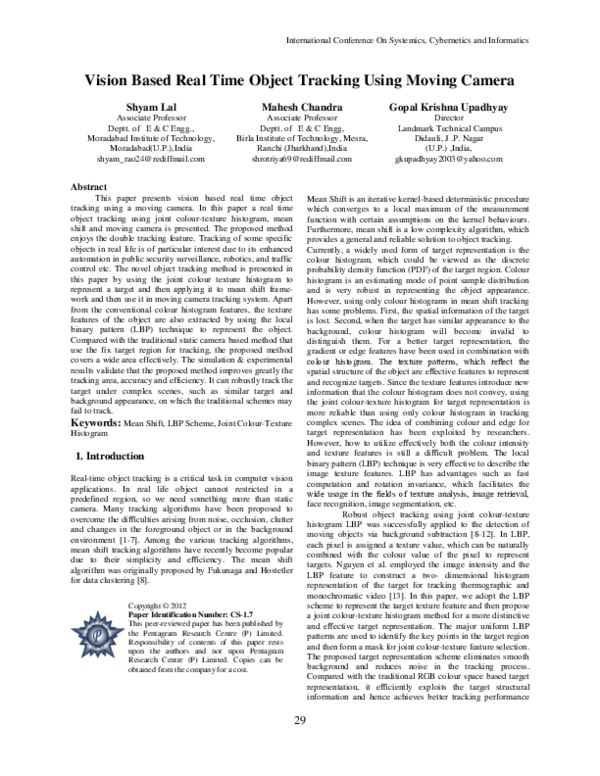 (PDF) Vision Based Real Time Object Tracking Using Moving Camera