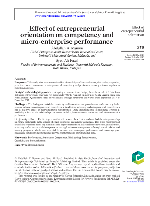 (PDF) Effect of entrepreneurial orientation on competency and micro ...