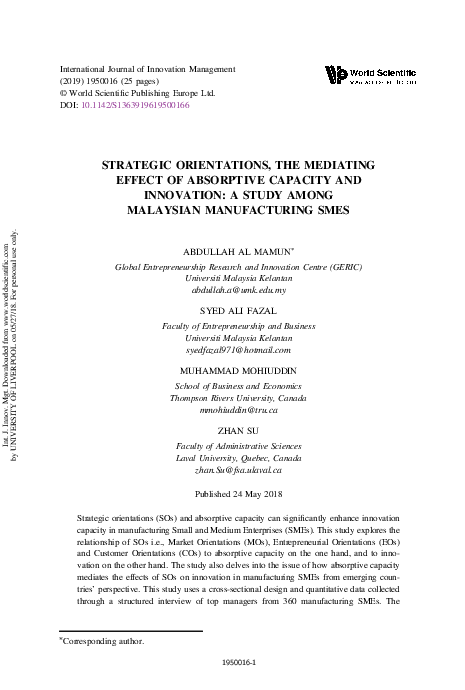 (PDF) STRATEGIC ORIENTATIONS, THE MEDIATING EFFECT OF ABSORPTIVE ...