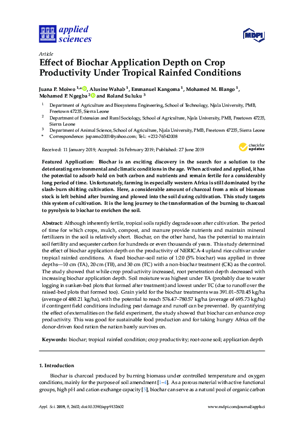 (PDF) Effect of Biochar Application Depth on Crop Productivity Under ...