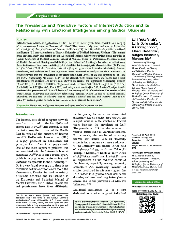 (PDF) The prevalence and predictive factors of internet addiction and ...