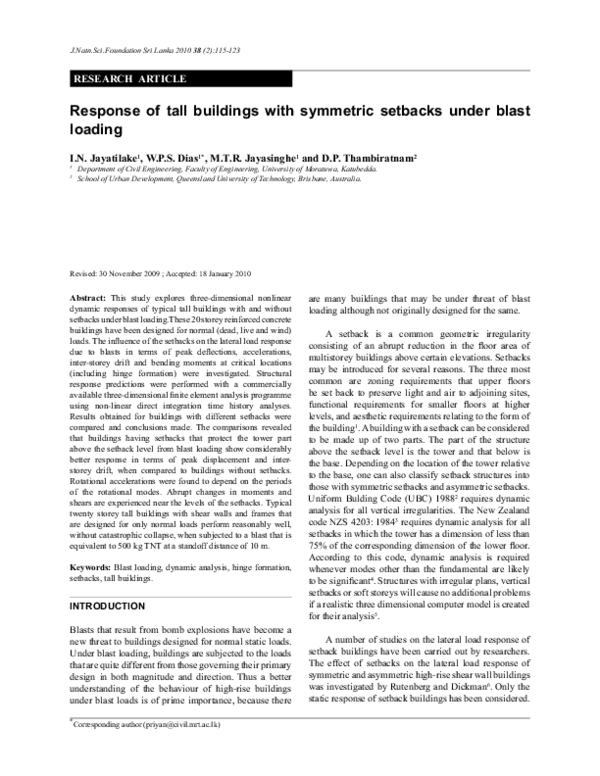 (PDF) Response of tall buildings with symmetric setbacks under blast ...