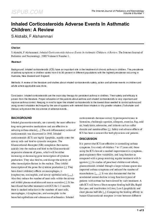 (PDF) Inhaled Corticosteroids Adverse Events In Asthmatic Children: A ...