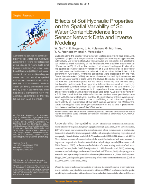 (PDF) Effects of Soil Hydraulic Properties on the Spatial Variability ...