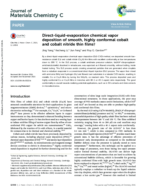 (PDF) Direct-liquid-evaporation chemical vapor deposition of smooth ...