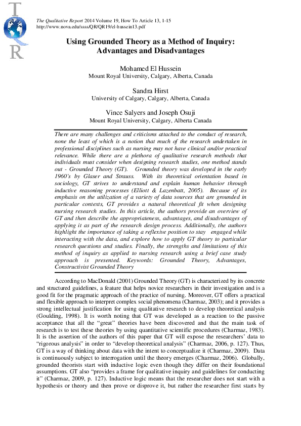 (PDF) Using Grounded Theory as a Method of Inquiry: Advantages and ...