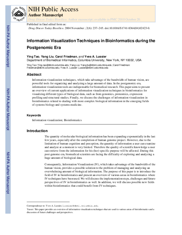 (PDF) Information visualization techniques in bioinformatics during the ...