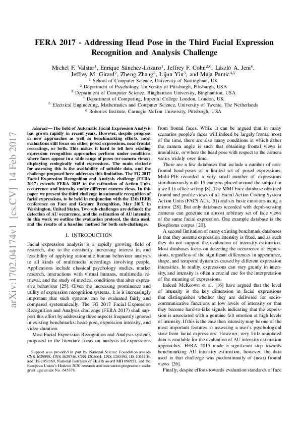 (PDF) FERA 2017 - Addressing Head Pose in the Third Facial Expression ...