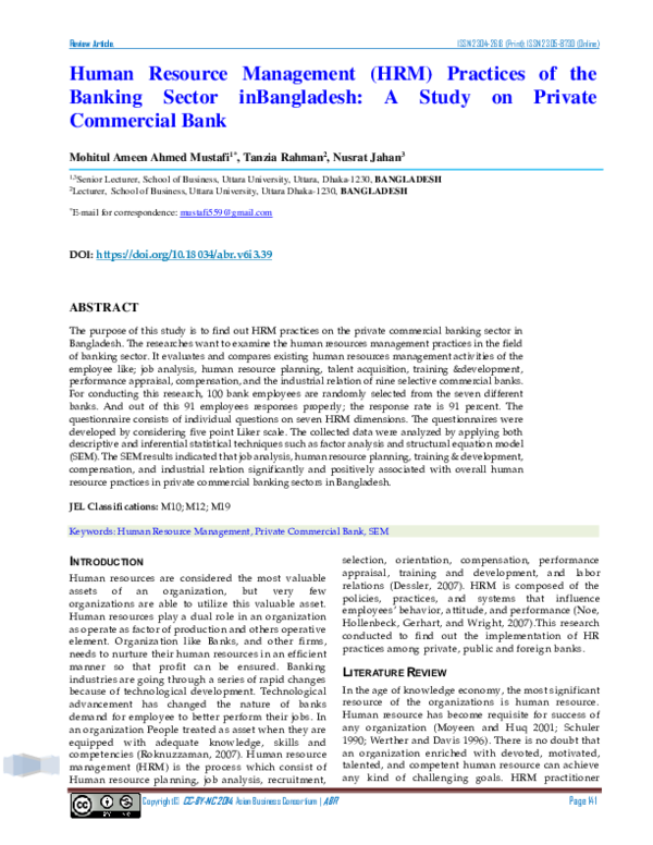 (PDF) Human Resource Management (HRM) Practices of the Banking Sector ...
