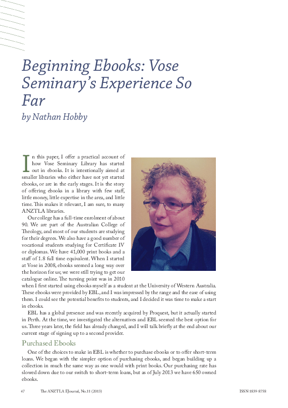 (PDF) Beginning Ebooks: Vose Seminary’s Experience So Far