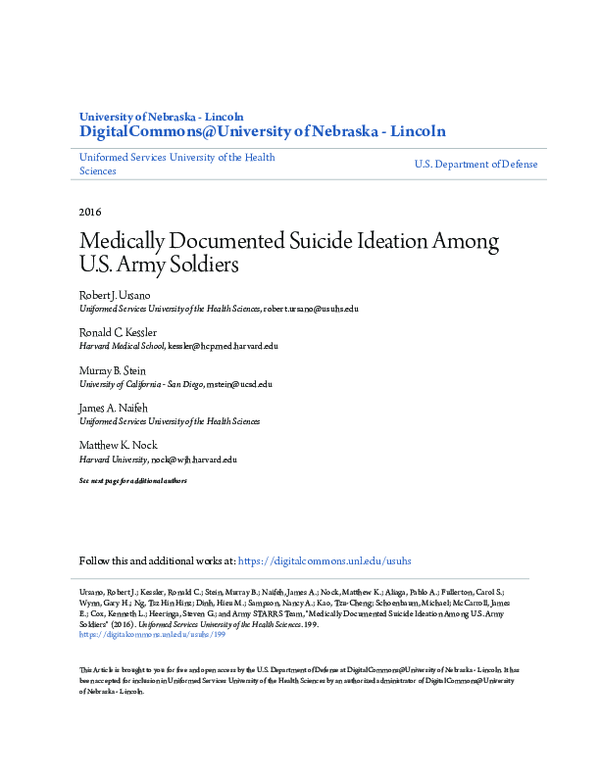 (PDF) Medically Documented Suicide Ideation Among U.S. Army Soldiers
