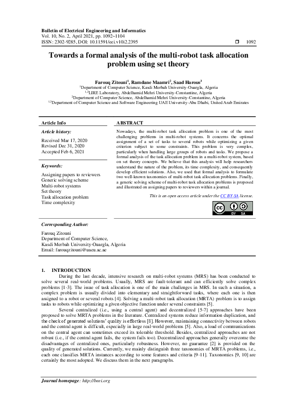 (PDF) Towards a formal analysis of the multi-robot task allocation ...