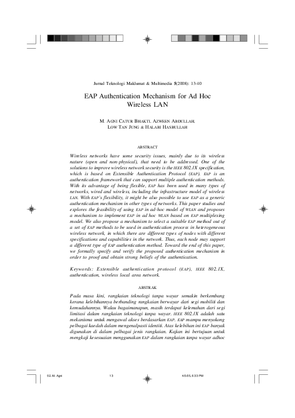 (PDF) EAP authentication mechanism for Ad Hoc wireless LAN