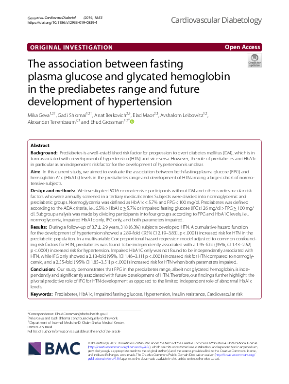 (PDF) The association between fasting plasma glucose and glycated ...