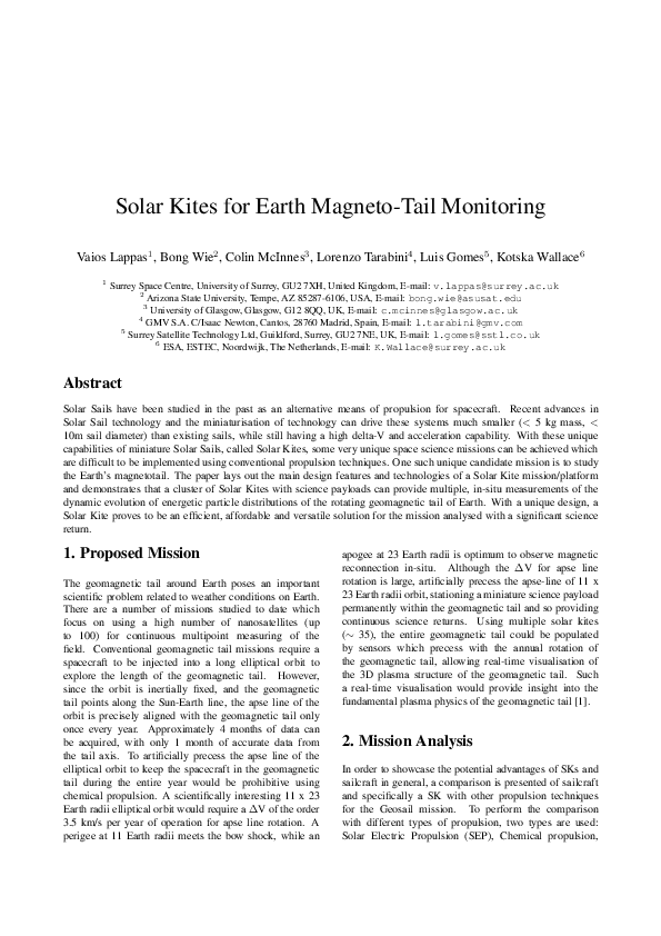 (PDF) Solar kites for Earth magneto-tail monitoring