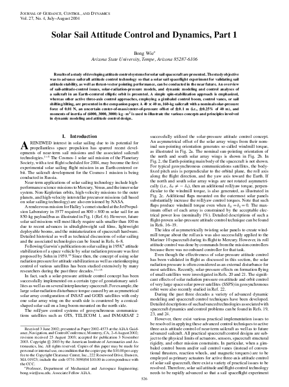 (PDF) Solar Sail Attitude Control and Dynamics, Part 1