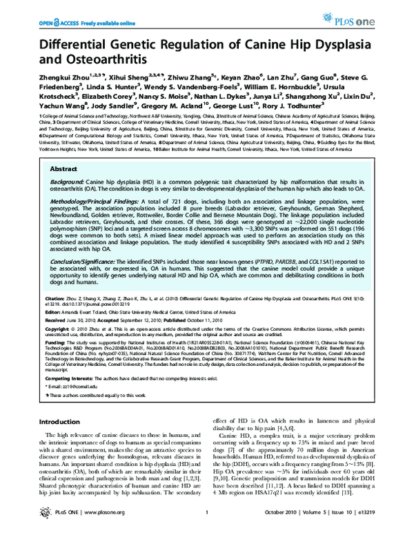 (PDF) Differential Regulation of Canine Hip Dysplasia and