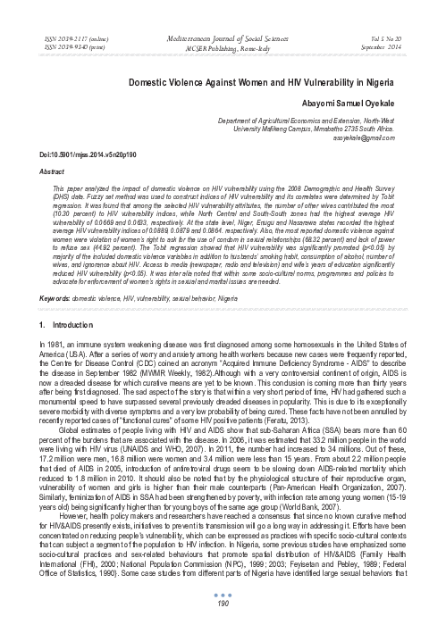 (PDF) Domestic Violence Against Women and HIV Vulnerability in Nigeria