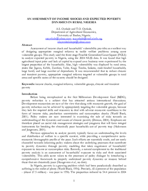 (PDF) An Assessment of Income Shocks and Expected Poverty Dynamics in ...