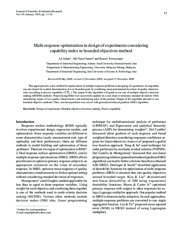 (PDF) Multi response optimization in design of experiments considering ...