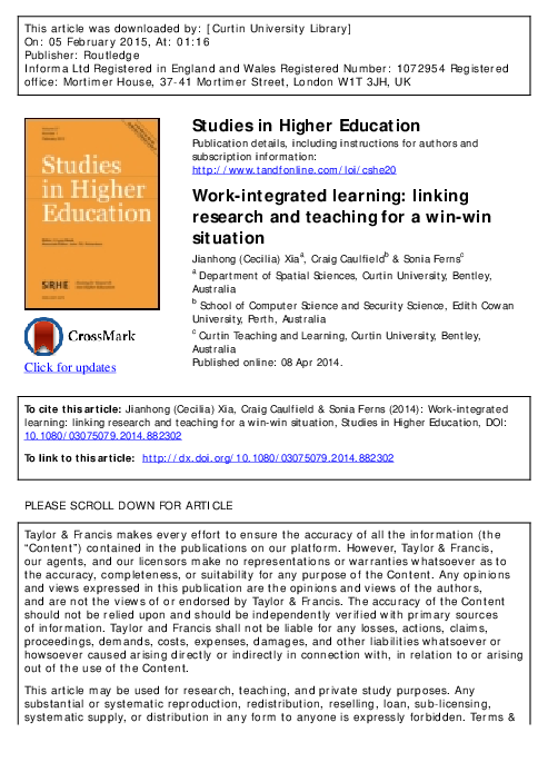 (PDF) Work-integrated learning: linking research and teaching for a win ...