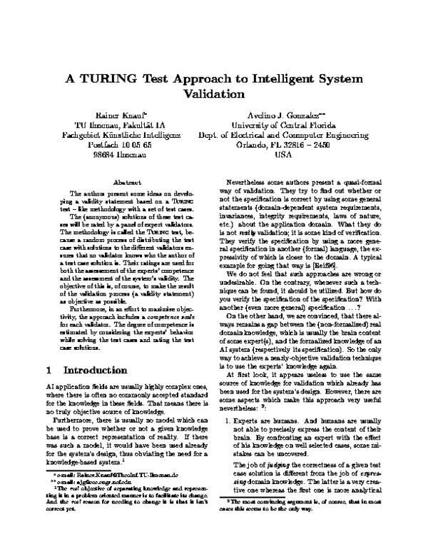 (PDF) A TURING test approach to intelligent system validation