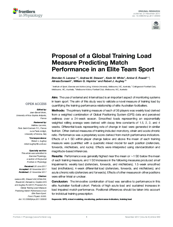 (PDF) Proposal of a Global Training Load Measure Predicting Match ...