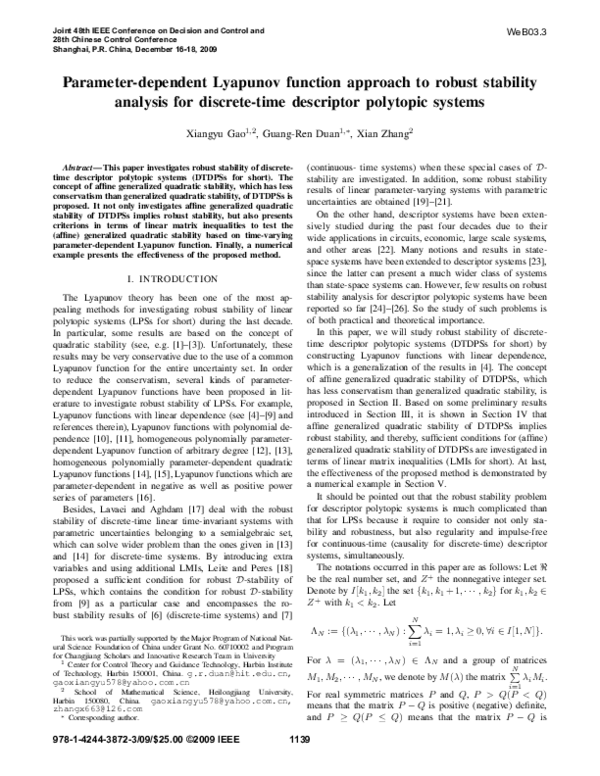 (PDF) Parameter-Dependent Lyapunov Function Approach to Stability ...