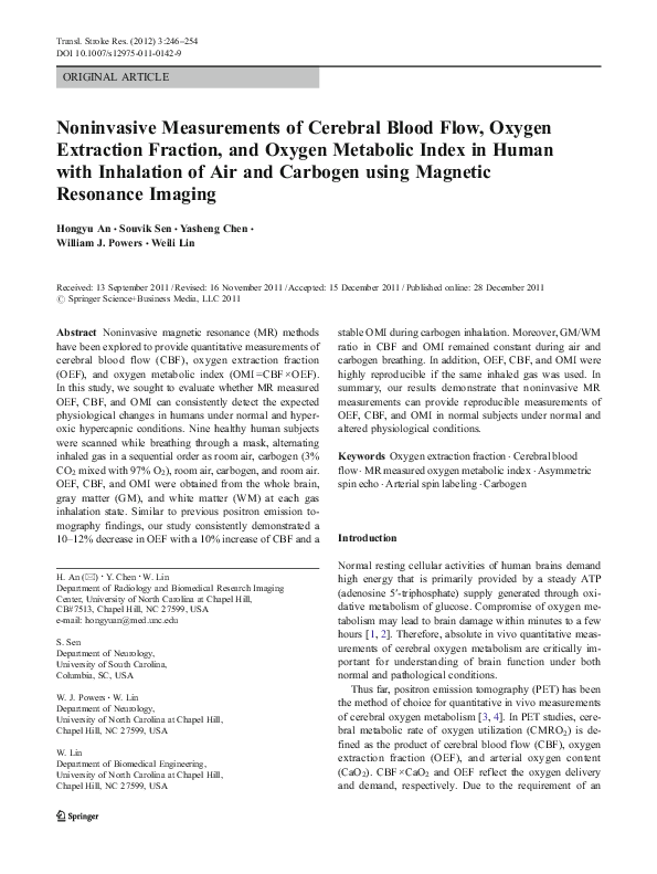 (PDF) Noninvasive Measurements of Cerebral Blood Flow, Oxygen ...