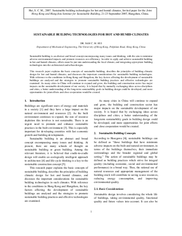 (PDF) Sustainable Building Technologies for Hot and Humid Climates