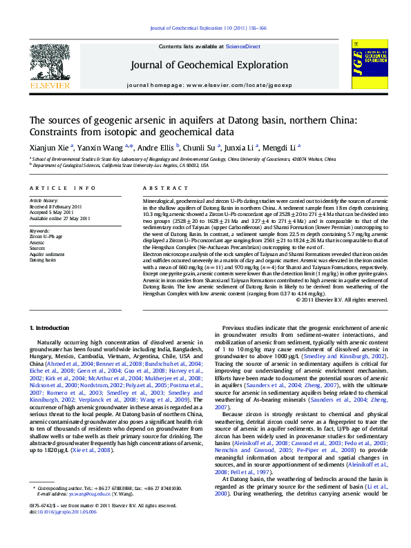 (PDF) The sources of geogenic arsenic in aquifers at Datong basin ...