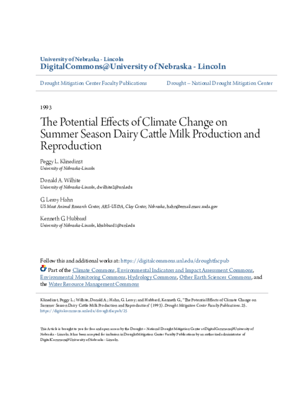 (PDF) The potential effects of climate change on summer season dairy ...