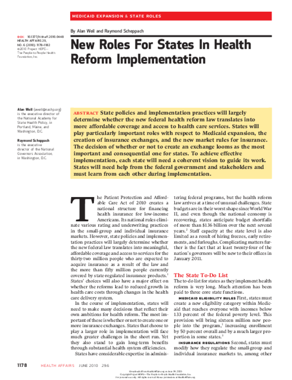 (PDF) New Roles For States In Health Reform Implementation