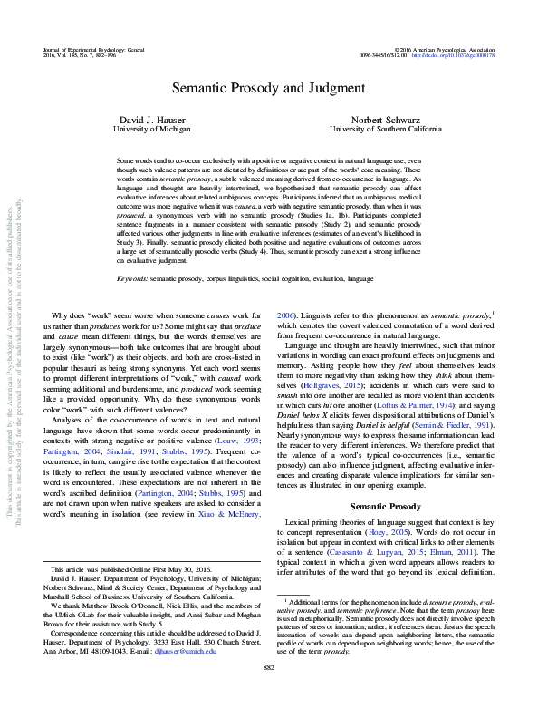 (PDF) Semantic prosody and judgment