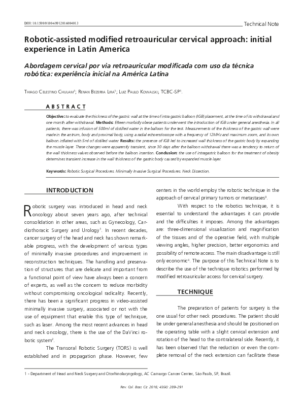 (PDF) Robotic-assisted modified retroauricular cervical approach ...