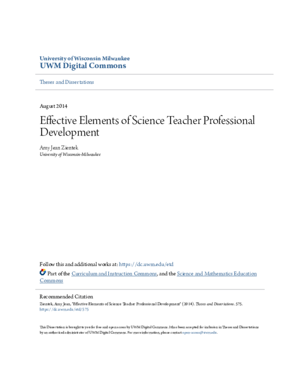 (PDF) Effective Elements of Science Teacher Professional Development