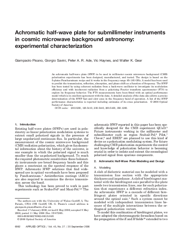 (PDF) Achromatic half-wave plate for submillimeter instruments in ...