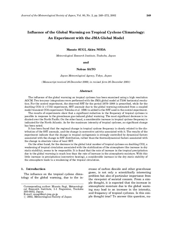 (PDF) Influence of the Global Warming on Tropical Cyclone Climatology ...