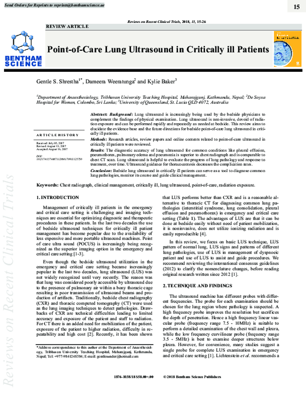(PDF) Point-of-Care Lung Ultrasound in Critically ill Patients