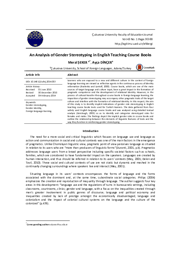 (PDF) An Analysis of Gender Stereotyping in English Teaching Course Books