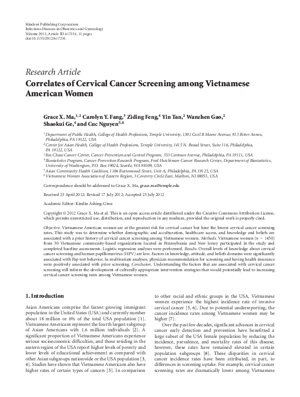 (PDF) Correlates of cervical cancer screening among underserved women ...
